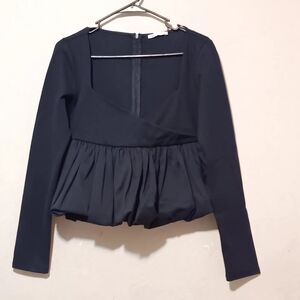 Zara Women Black Top Long Sleeve‎ SzL Navy Black Back Zip
